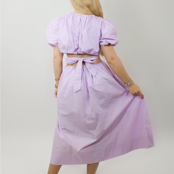 Chic Lilac Puff Sleeve Midi Dress - Picture 3 of 4